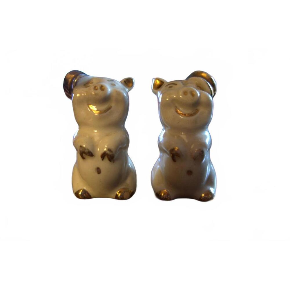 Vintage Japanese Ceramic Pig's & Cat's Salt and Pepper Shakers